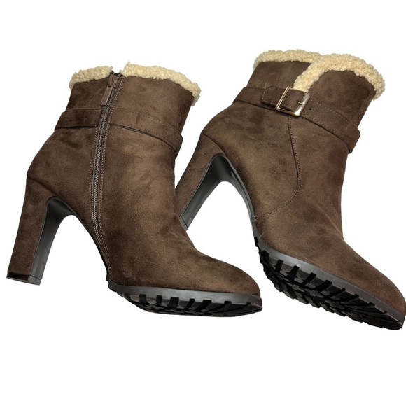 IMPO Oralia Textil Brown Suede Heeled Booties Sz 11 - Picture 5 of 10